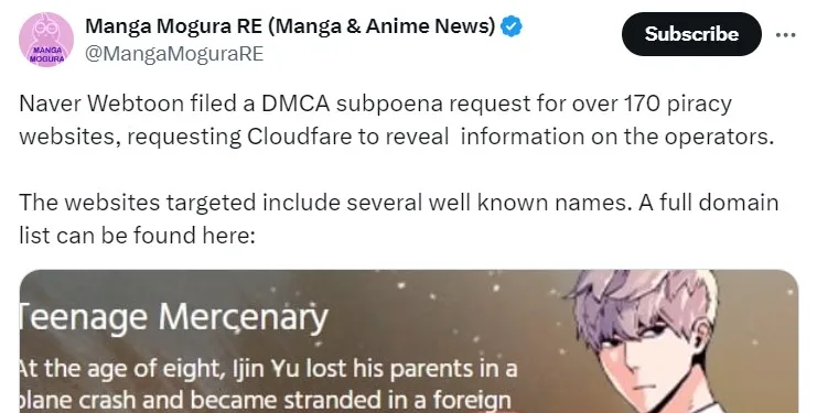 Webtoon Banned Illegitimate Sites through DMCA Subpoena