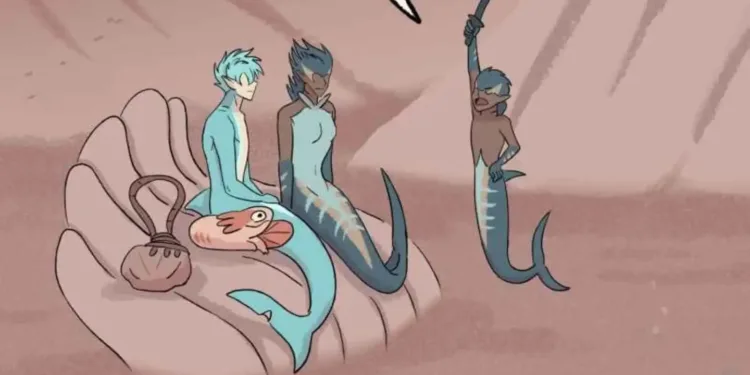 Siren, Pim, and Pagoon with Arp in Castle Swimmer