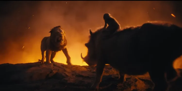 Timon and Pumbaa fighting Scar plot